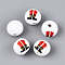 Christmas Spray Painted Schima Wood Beads, Printed Beads, Round, Red, 19~20x17.5~18mm, Hole: 4~5mm
