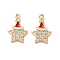 Brass Micro Pave Cubic Zirconia Pendants, Christmas Theme, Real 18K Gold Plated, with Enamel, Star, 15.5x10x2mm, Hole: 1.2mm