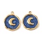 304 Stainless Steel Enamel Charms, Flat Round Charm, Ion Plating(IP), Real 18K Gold Plated, Moon, 15x13x2.5mm, Hole: 1.2mm