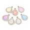 UV Plating Alloy Pendants, with Glass, Lead Free & Cadmium Free, Teardrop, Golden, Mixed Color, 23x16x7mm, Hole: 2mm
