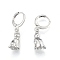 Brass Cat Dangle Leverback Earrings for Women, Cadmium Free & Nickel Free & Lead Free, Platinum, 29mm, Pin: 1mm