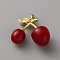 Brass Resin Pendants, Cherry, Gold, Red, 20x24.5x11.5mm, Hole: 5x3mm