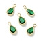 Brass Glass Charms, Teardrop Charms, Nickel Free, Faceted, Real 18K Gold Plated, Green, 9x4.5x2mm, Hole: 1.4mm