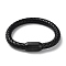 Leather Braided Round Cord Bracelet, with 304 Stainless Steel Magnetic Clasps for Men Women, Black, 8-1/4 inch(21.1cm)