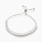 Brass Cubic Zirconia Bolo Tennis Bracelets, Slider Bracelets, Rectangle, Clear, Platinum, 1-1/8 inch~3 inch(3.1~7.5cm)