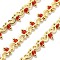 Glass Link Chains, with Brass Chains, Long-Lasting Plated, Lead Free & Cadmium Free, Rack Plating, Real 18K Gold Plated, Soldered, with Spool, Red, 4x5x0.5mm