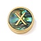 Brass Beads, with Resin Imitation Paua Shell, Flat Round, Real 14K Gold Plated, Letter X, 13.5x4mm, Hole: 1.6mm