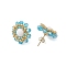 Flower Glass Seed Beaded with Natural Mashan Jade Stud Earrings for Women, Light Gold, Light Sky Blue, 20mm
