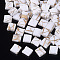 2-Hole Glass Seed Beads, Antique Style, Square, White, 5x4.5~5.5x2~2.5mm, Hole: 0.5~0.8mm