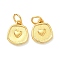 Brass Pendants, Polygon with Heart Charms, Long-Lasting Plated, Lead Free & Cadmium Free, with Jump Ring, Real 24K Gold Plated, 11x9x2mm