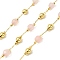 Handmade Rose Quartz Faceted Round Beaded Chains, Soldered, with Brass Beads, Long-Lasting Plated, with Spool, Golden, 6mm, about 32.81 Feet(10m)/Roll