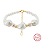 Adjustable Shell Pearl Beaded Bracelets, 925 Sterling Silver Clasps Bracelets for Women, Real 14K Gold Plated, 6-1/2 inch(16.5cm)