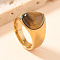 304 Stainless Steel and Natural Tiger Eye Finger Rings, Golden, Teardrop, US Size 7(17.3mm)