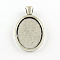 Tibetan Style Alloy Oval Pendant Cabochon Settings, Plain Edge Bezel Cups, Cadmium Free & Lead Free, Antique Silver, Tray: 25x18mm, 37x21x3mm, Hole: 7x4mm, about 210pcs/1000g