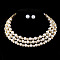 Round Alloy Rhinestone Stud Earrings & Multilayer Chain Necklaces, with Imitation Pearl, Golden, 125mm
