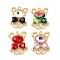 Rack Plating Alloy Glass Pendants, Bear Charms, Mixed Color, 32x24x5.5mm, Hole: 2mm