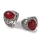 Oval Resin Finger Ring, Alloy Wide Open Cuff Rings, Antique Silver, Cadmium Free & Lead Free, Red, 21.5mm, Inner Diameter: Adjustable