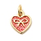 Brass Enamel Charms, Long-Lasting Plated, Lead Free & Cadmium Free, with Jump Ring, Heart with Bowknot Charm, Rack Plating, Real 18K Gold Plated, Tomato, 10.5x9x1.5mm, Hole: 3.5mm