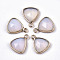 Opalite Charms, with Light Gold Plated Brass Edge and Loop, Triangle, Faceted, 14x11x4mm, Hole: 1.5mm
