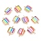 CCB Plastic Frame with Polymer Clay Beads Square Links Connector Charms, with Brass Double Loops, Mixed Color, Golden, 21x14.5x8mm, Hole: 1.4mm