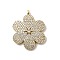Brass Micro Pave Cubic Zirconia Pendants, Flower, Rack Plating, Long-Lasting Plated, Cadmium Free & Lead Free, Real 18K Gold Plated, 33x27x3mm, Hole: 2.5mm