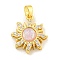 Rack Plating Brass Cubic Zirconia Pendants, with Resin, Long-Lasting Plated, Lead Free & Cadmium Free, Sun, Real 18K Gold Plated, Pearl Pink, 19x16.5x6.5mm, Hole: 3mm