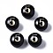 Handmade Lampwork Beads, Golden Metal Enlaced, Flat Round with Number 5, Black, 5.5x8mm, Hole: 1mm