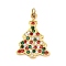 304 Stainless Steel Rhinstone Pendants, Golden, with Jump Ring, Christmas Tree, 17.5x12.5x1.5mm, Hole: 2mm