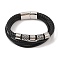 Braided Microfiber Leather Multi-strand Bracelets, 304 Stainless Steel Column Bracelets for Men, Black, 8-5/8 inch(22cm)