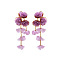 Alloy Cloth Flower Tassel Stud Earrings, Golden, Old Rose, 110x51mm