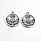 Tibetan Style Alloy Flat Round with Flower Scotland Thistle Pendants, Cadmium Free & Nickel Free & Lead Free, Antique Silver, 19x16x1mm, Hole: 2mm, about 930pcs/1000g