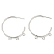Brass Ring Stud Earrings Findings, Half Hoop Earring Findings, with Loops, Platinum, 33x31x1.6mm, Hole: 1.8mm, Pin: 11x0.7mm