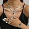 Teardrop Alloy Rhinestone Bracelets & Stud Earrings & Necklaces & Rings Set for Women, Emerald, 330mm