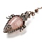 Natural Rose Quartz Dowsing Pendulum Big Pendants, with Rack Plating Red Copper Alloy Findings, Lead Free & Cadmium Free, Teardrop, 298~305mm