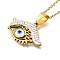 201 Stainless Steel Crystal Rhinestone Evil Eye Pendant Cable Chain Necklaces, Blue Resin Devil Eye Pendant Necklaces, Real 18K Gold Plated, 19.45 inch(49.4cm)