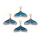 Alloy Enamel Pendants, Whale Tail Shape, Light Gold, Blue, 17x20x2~3mm, Hole: 1.6mm
