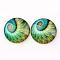 Glass Cabochons for DIY Projects, Half Round/Dome with Pattern, Light Sea Green, 25x6mm