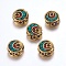 Handmade Indonesia Beads, with Brass Findings, Nickel Free, Flat Round, Unplated, Green, 12~13x6~7.5mm, Hole: 2mm