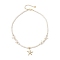 304 Stainless Steel Starfish Pendant Glass Pearl & Synthetic Turquoise Round Beaded Necklaces, Real 18K Gold Plated, White, 15.08 inch(38.3cm)
