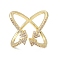 Cubic Zirconia Criss Cross with Arrow Open Cuff Ring, Brass Jewelry for Women, Lead Free & Cadmium Free, Real 18K Gold Plated, Inner Diameter: 16~16.5mm