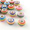 Resin European Beads, Large Hole Beads, with Silver Plated Brass Double Cores, Stripe, Rondelle, Mixed Color, 14x8~8.5mm, Hole: 5mm