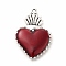 Alloy Enamel Pendants, Antique Silver, Sacred Heart Charm, FireBrick, 29.5x20x4mm, Hole: 2mm