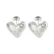 Heart with Word Love Brass Stud Earrings, Long-Lasting Plated, Lead Free & Cadmium Free, Platinum, 15.5x17.5mm