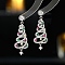 Christmas Trees Brass Micro Pave Cubic Zirconia Dangle Stud Earrings, Platinum, 36x13.5mm