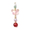 Natural Carnelian and Glass Pendants, Butterfly, with Golden Brass Tone Loop, Pink, 47x14.5x8mm, Hole: 1.6mm