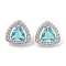 Brass Pave Cubic Zirconia Triangle Stud Earrings for Women, Platinum, Cyan, 14x14mm