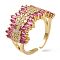Brass Micro Pave Cubic Zirconia Cuff Rings, Open Rings, Deep Pink, Golden, US Size 6, Inner Diameter: 17mm