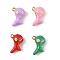 304 Stainless Steel Enamel Pendants, Vacuum Plating, Real 18K Gold Plated, Dinosaur, Mixed Color, 16.5x12.5x7mm, Hole: 1.4mm