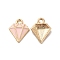 Alloy Enamel Pandants, Lead Free & Cadmium Free, Light Gold, Diamond Charm, Pink, 15x12x2.5mm, Hole: 1.8mm