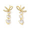 Triple Heart Brass Micro Pave Clear Cubic Zirconia Dangle Earrings with Glass for Women, Real 18K Gold Plated, 38x15mm